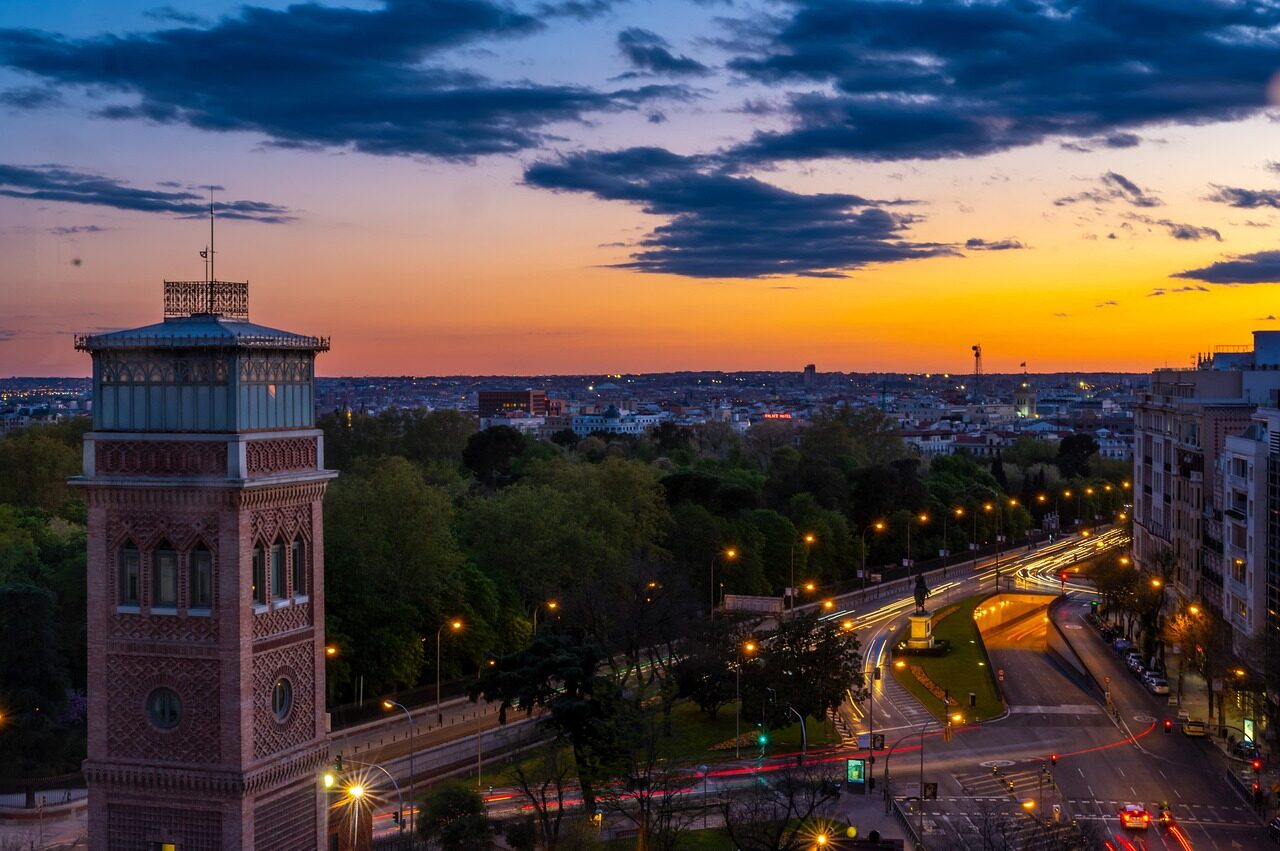 madrid, spain, city, building, heaven, monument, clouds, nature, sunset, landscape