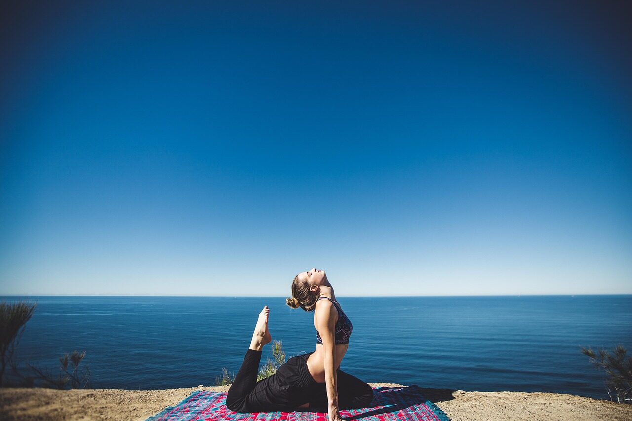 woman, yoga, coast, exercise, fitness, lifestyle, ocean, person, relaxing, sea, seaside, shore, stretching, water, workout, nature, wellness, stretch, yoga pose, international yoga day